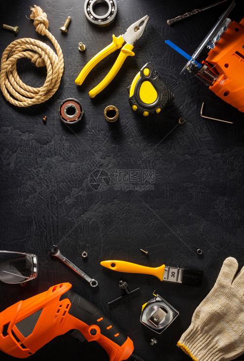 黑色背景电动工具和仪器